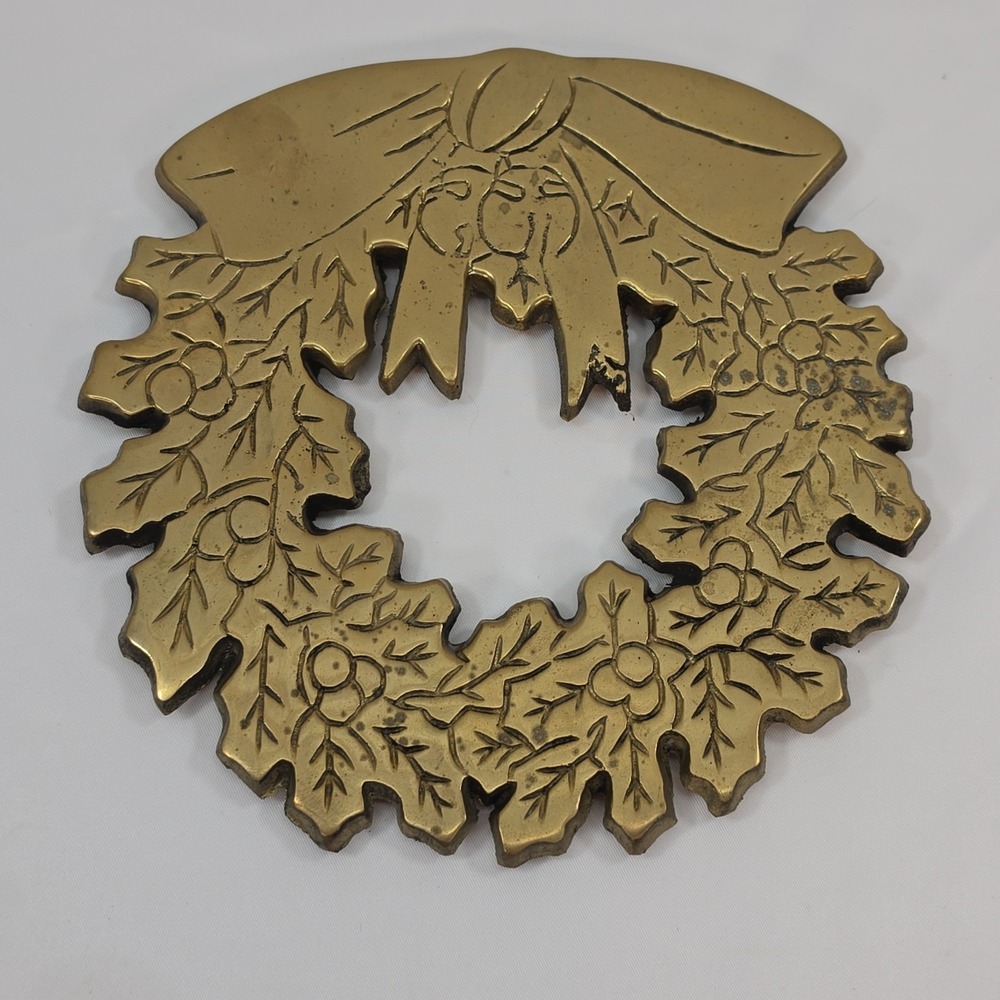 Vintage Brass Wreath Trivet or Hanging Christmas Holiday